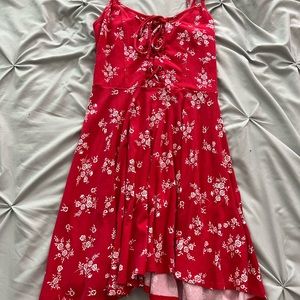 red flower print dress
